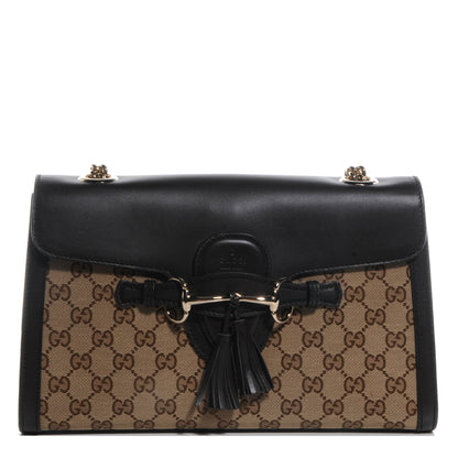 Gucci Monogram Margaux Calfskin Medium Emily Chain Shoulder Bag Beige Ebony Black 1 of 8