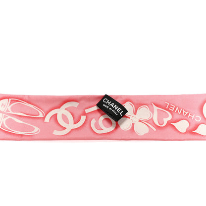 Chanel Silk CC Slim Floral Bandeau Scarf Pink Ivory 3 of 4