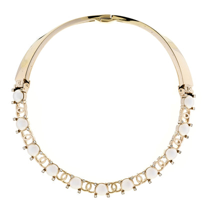 Chanel Strass Crystal Studded Pearl CC Choker Necklace Gold Pearly White 3 of 5