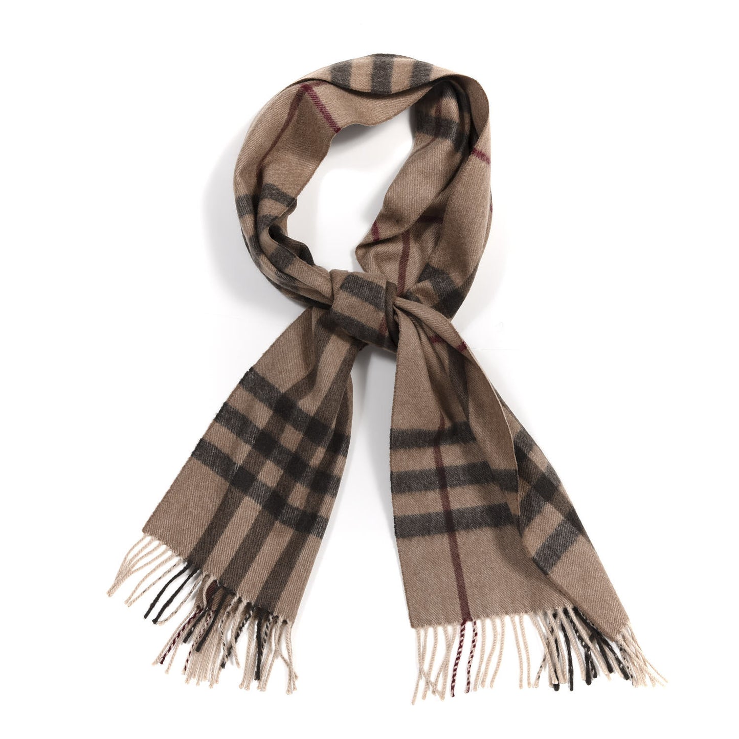 Cashmere Giant Check Fringe Scarf Brown