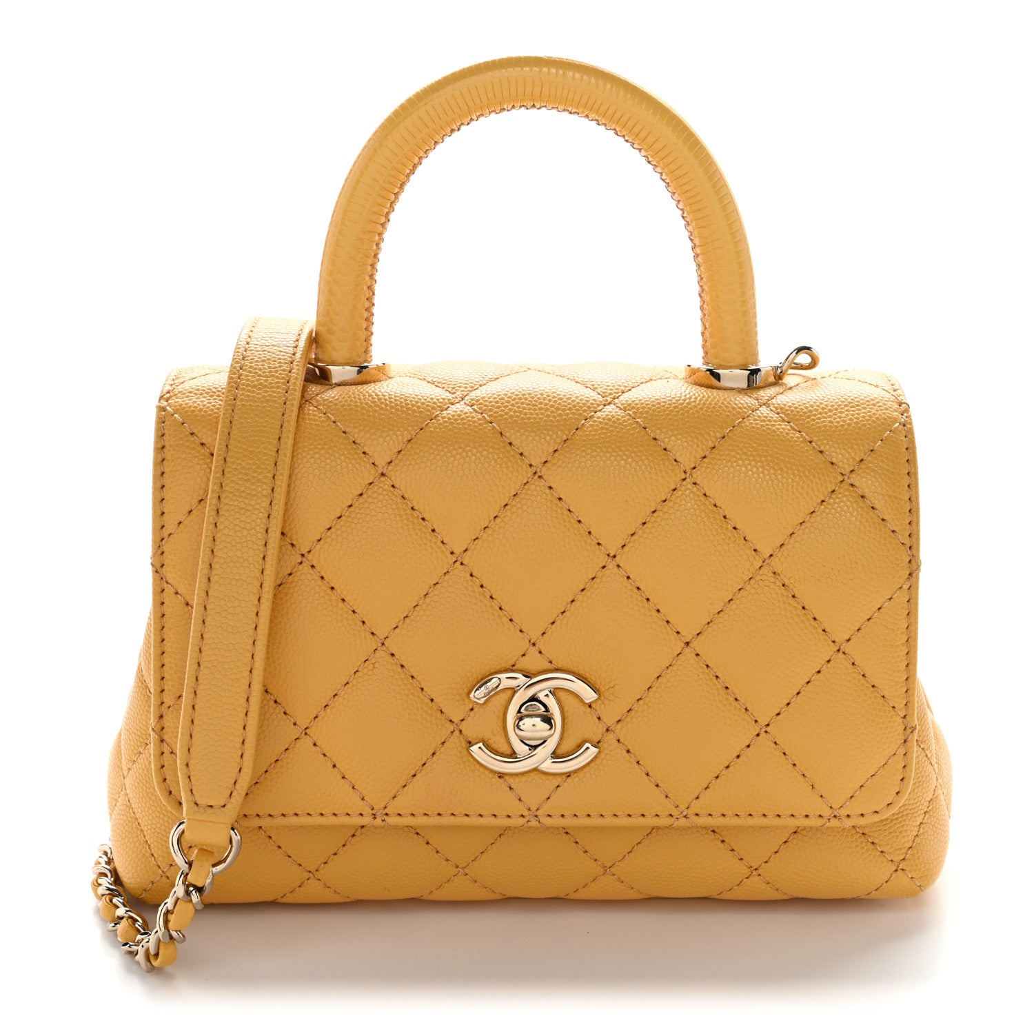 Chanel Caviar Lizard Embossed Quilted Extra Mini Coco Handle Flap Yellow 1 of 10
