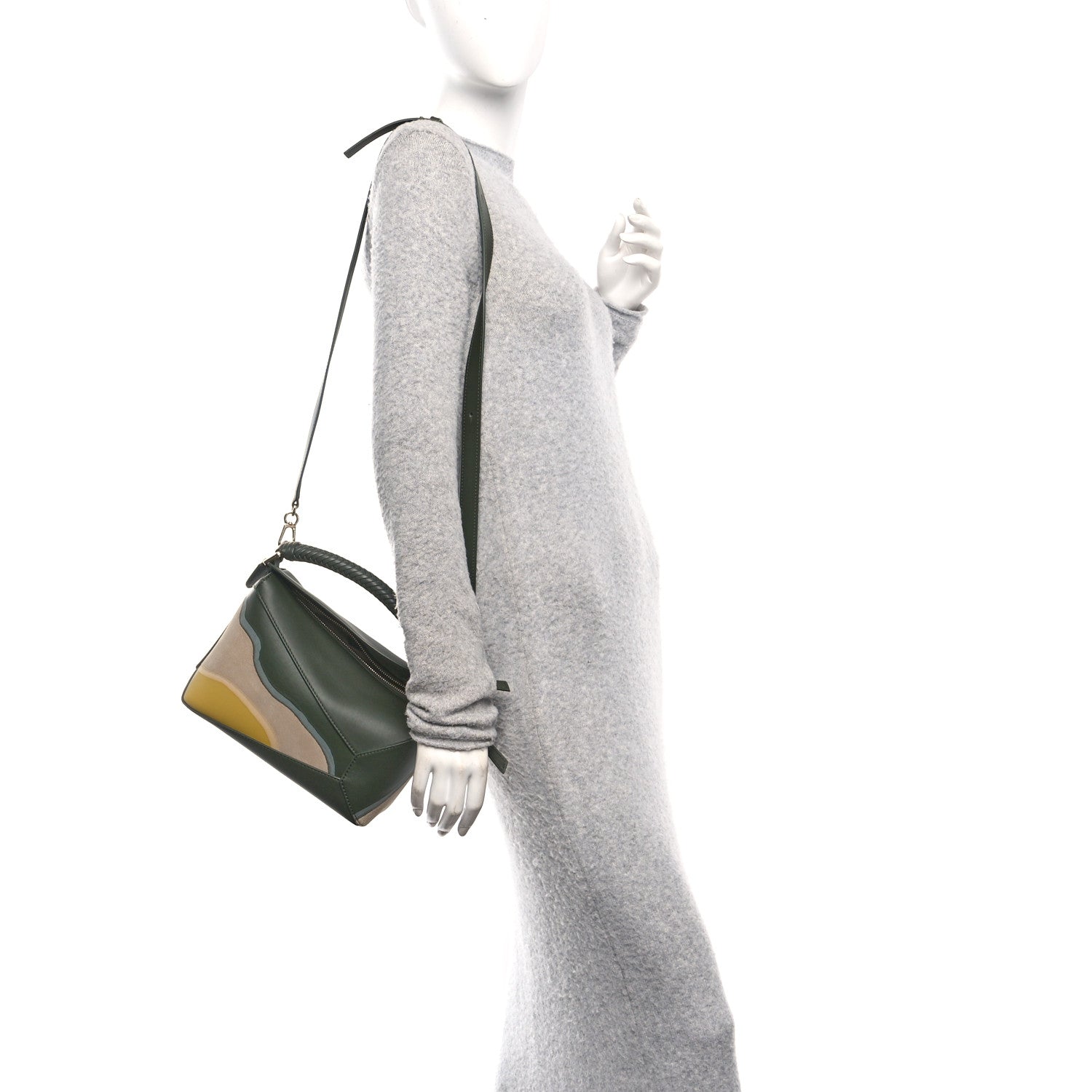 Loewe Calfskin Landscape Small Puzzle Bag Bottle Green Ochre