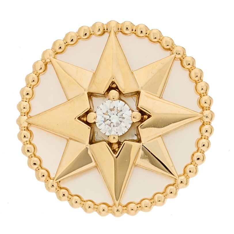Christian Dior 18K Yellow Gold Diamond Mother of Pearl Medium Rose Des Vents Single Earring 1 of 6