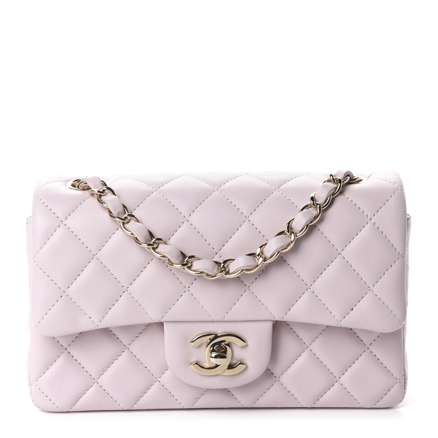 Lambskin Quilted Mini Rectangular Flap Light Pink