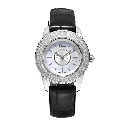 Christian Dior Stainless Steel Alligator Diamond Pave Bezel Mother of Pearl 29mm Christal Quartz Watch 1 of 8