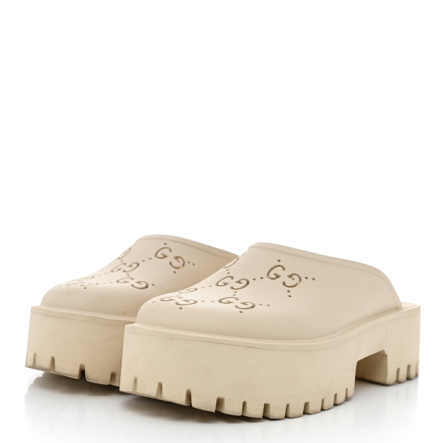 Gucci Rubber GG Monogram Perforated Elea Platform 55mm Lug Sole Sandals 38 Mystic White 3 of 9