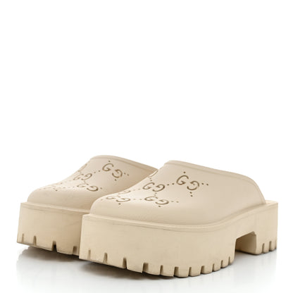 Gucci Rubber GG Monogram Perforated Elea Platform 55mm Lug Sole Sandals 38 Mystic White 3 of 9