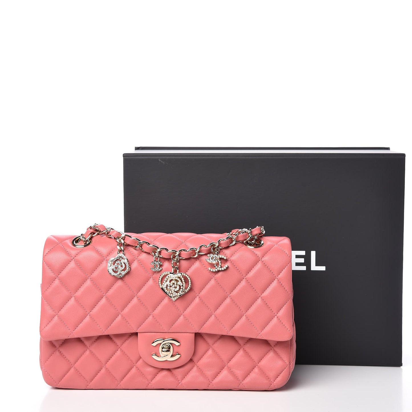 Lambskin Quilted Valentine Charms Medium Single Flap Pink