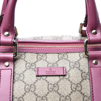 Gucci GG Supreme Monogram Selleria Calfskin Medium Carry On Duffle Bag Beige Ebony Peonia Flower 9 of 10