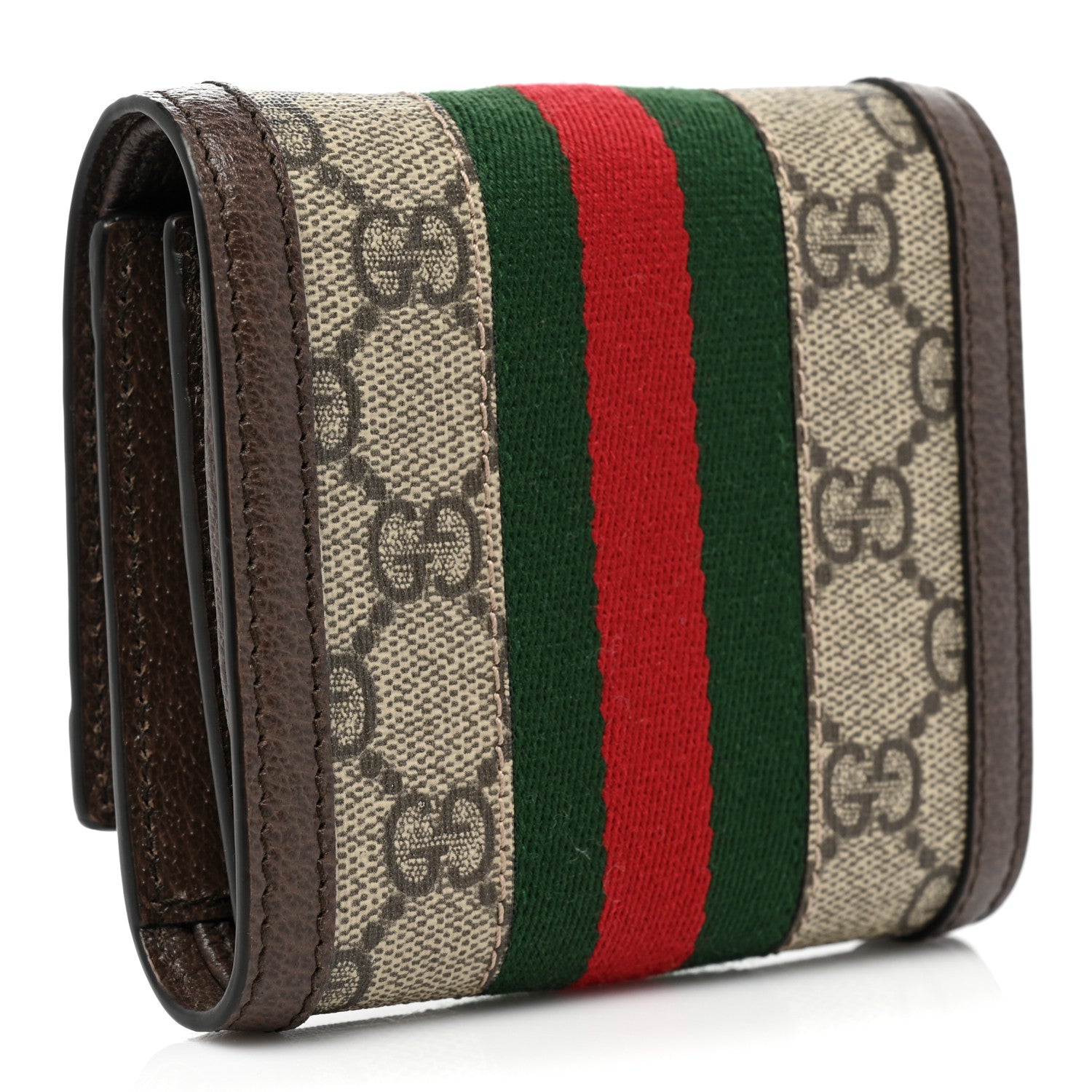 Gucci GG Supreme Monogram Textured Calfskin Web Ophidia Card Case Wallet Beige Ebony New Acero 3 of 9