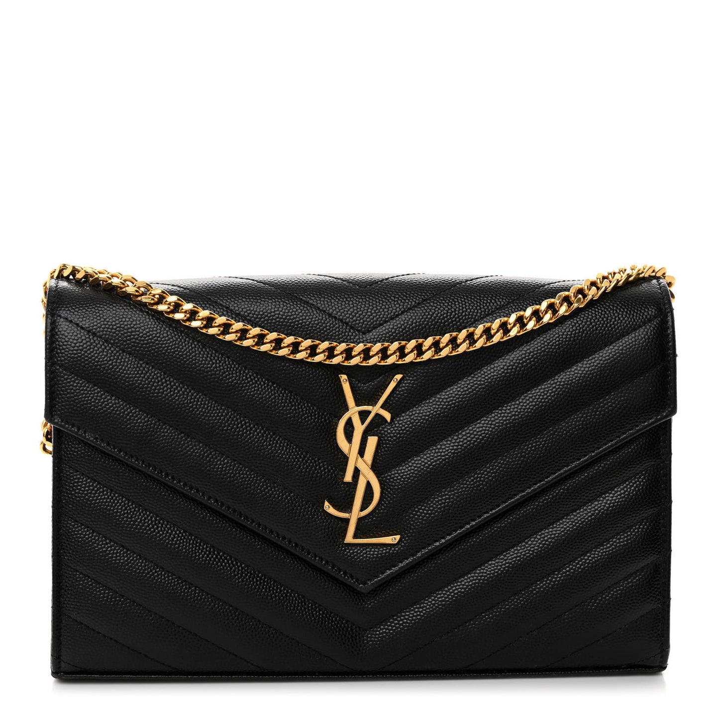 Grain De Poudre Matelasse Chevron Monogram Chain Wallet Black