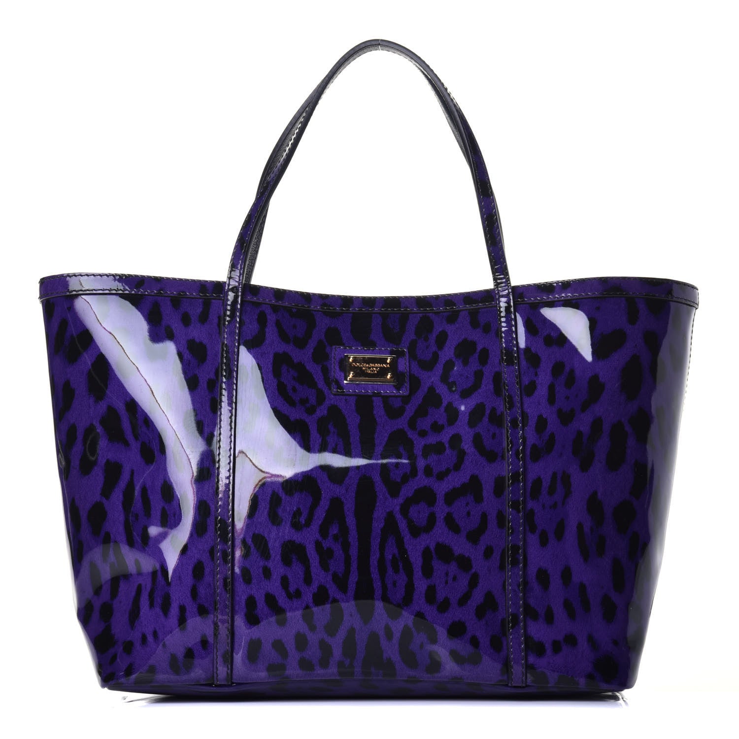 Dolce & Gabbana Patent Leopard Print Shopping Tote Purple Black 1 of 8