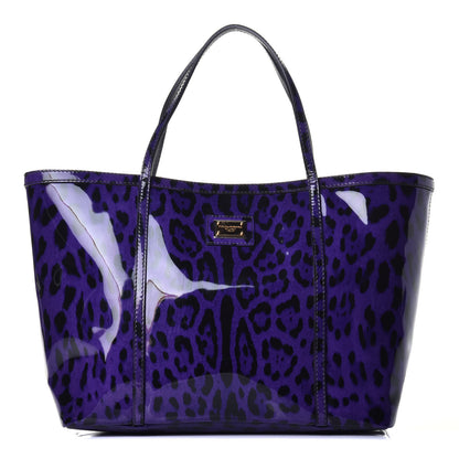 Dolce & Gabbana Patent Leopard Print Shopping Tote Purple Black 1 of 8