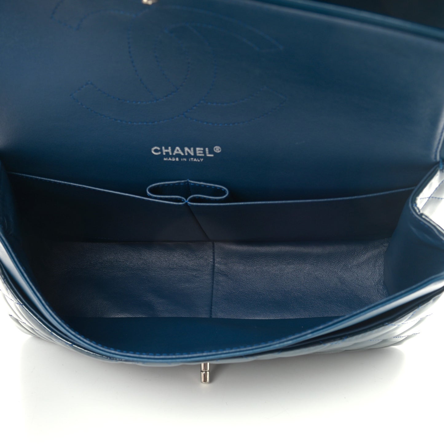 Patent Quilted Jumbo Double Flap Navy