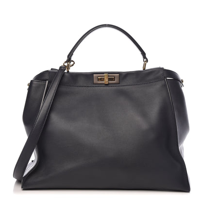 Fendi Vitello Dolce Marmol Large Peekaboo Iconic Satchel Blue Notte 1 of 14