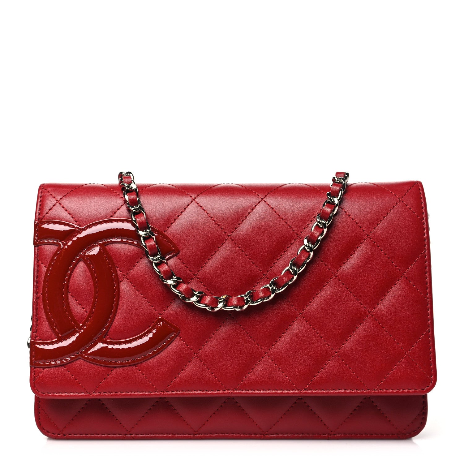 Chanel Calfskin Quilted Cambon Wallet On Chain WOC Red 1 of 11