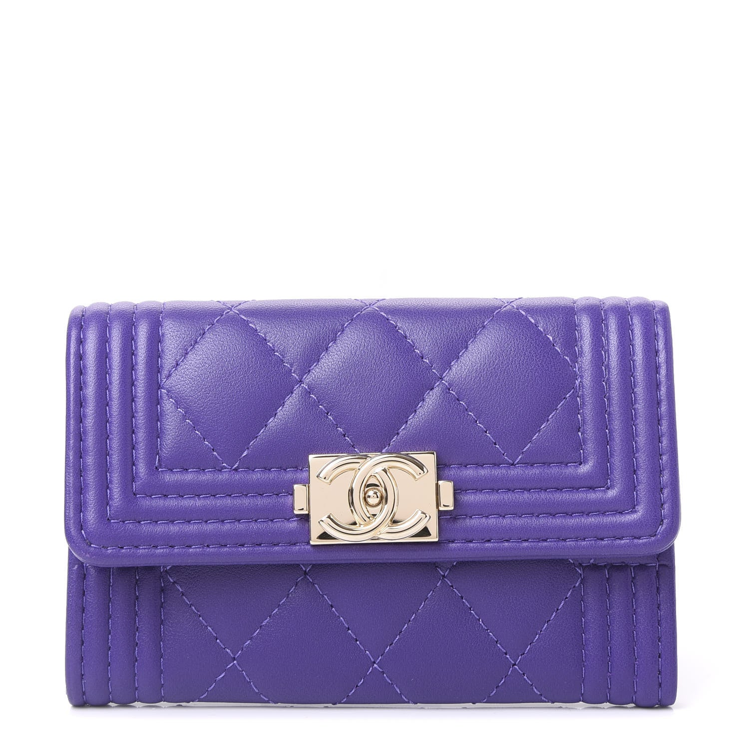 Chanel Lambskin Quilted Boy Card Holder Wallet Purple 1 of 10