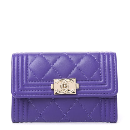 Chanel Lambskin Quilted Boy Card Holder Wallet Purple 1 of 10