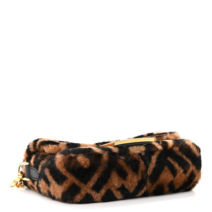 Fendi Shearling Vitello Dolce Macro FF 1974 Mini Baguette Tobacco Black 4 of 10