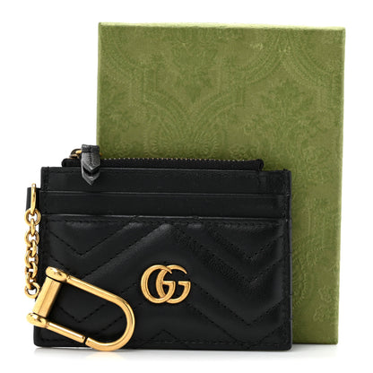Gucci Calfskin Matelasse Chevron GG Marmont Key Case Card Holder Black 7 of 7