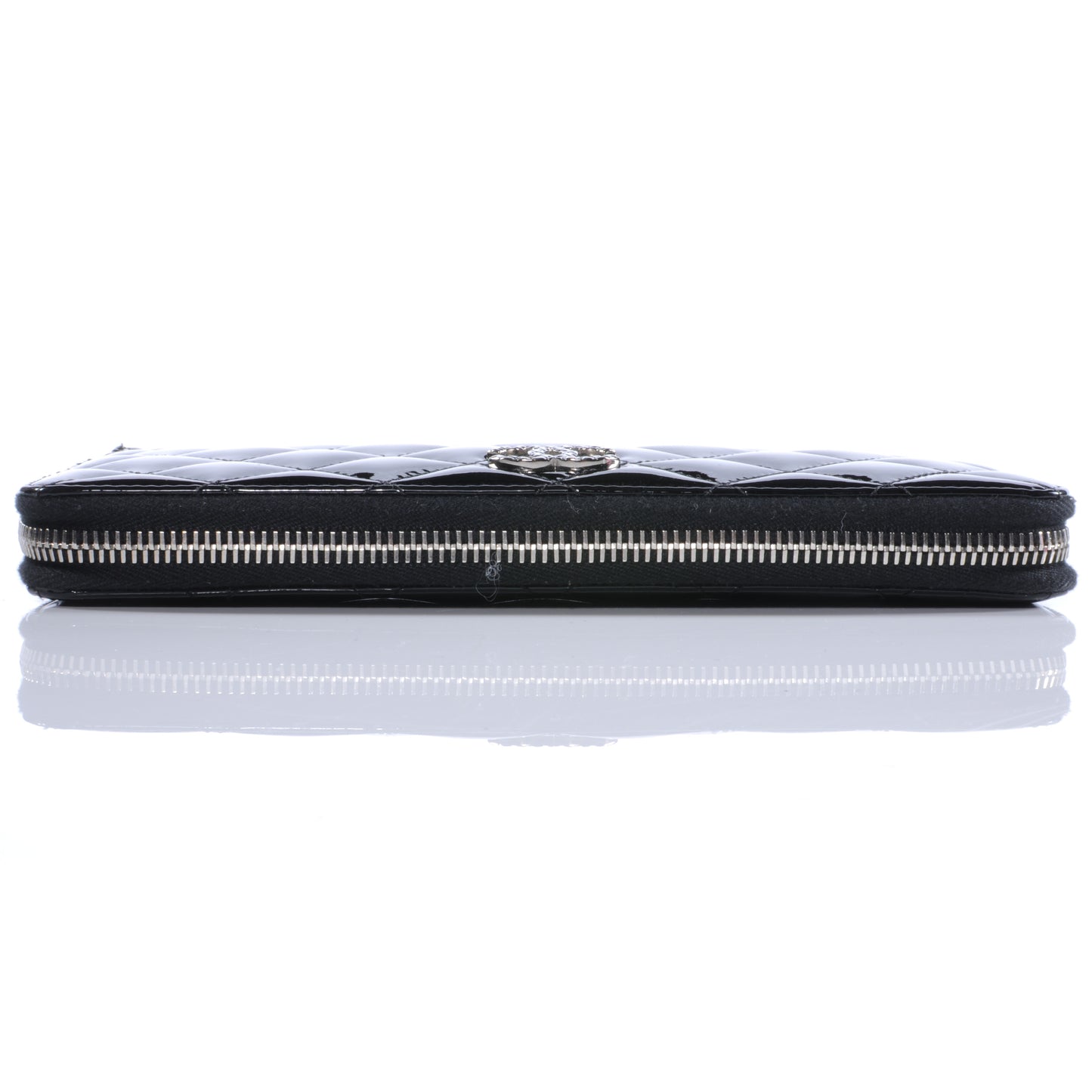 Patent Quilted Large Zip Around Wallet Black