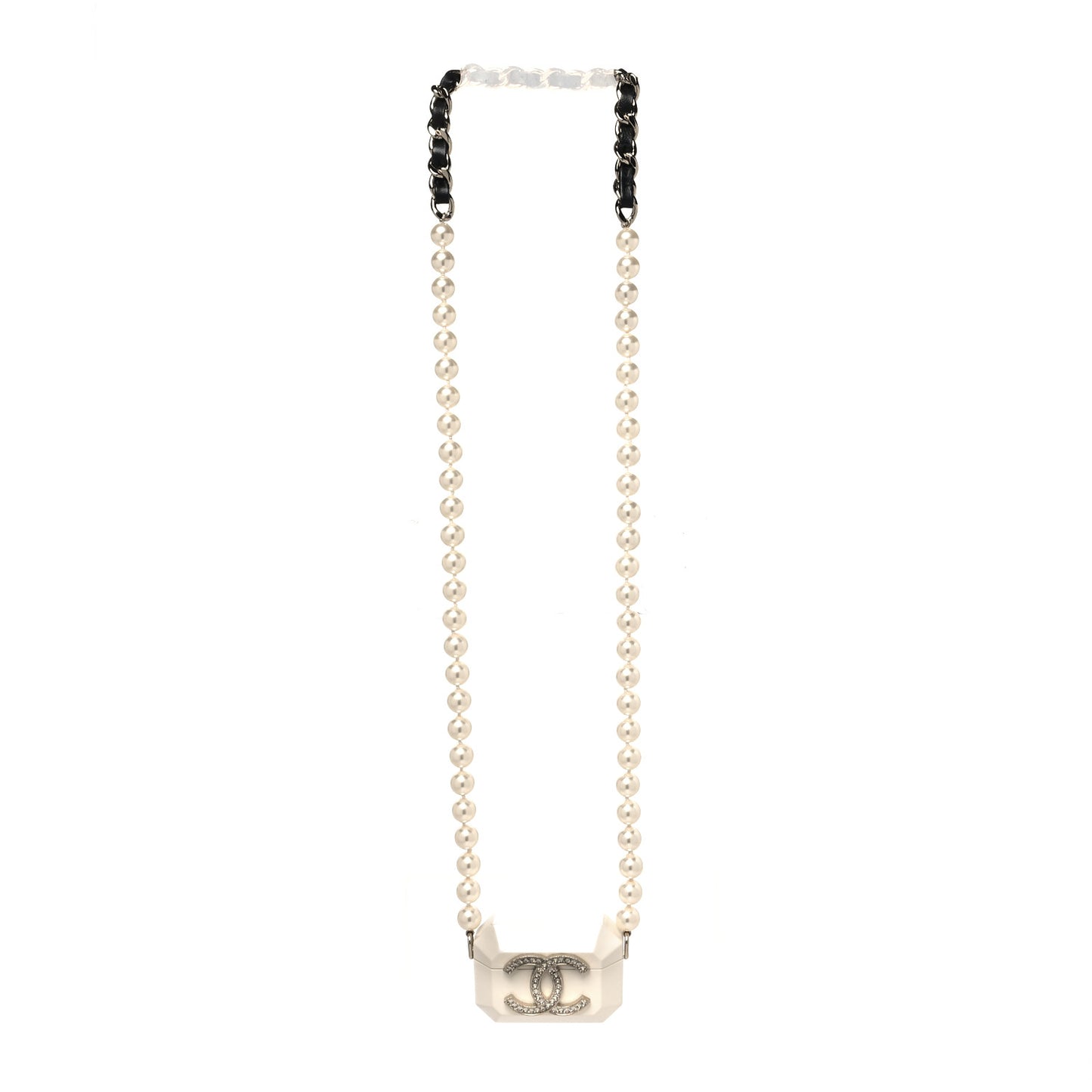 Resin Crystal Pearl Lambskin Airpods Pro Holder Necklace Pearly White