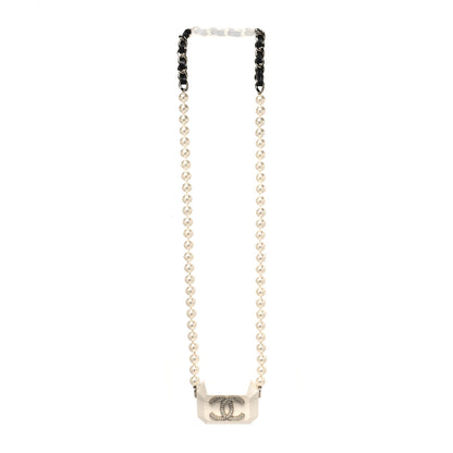 Chanel Resin Crystal Pearl Lambskin Airpods Pro Holder Necklace Pearly White 3 of 5