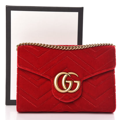 Gucci Velvet Matelasse GG Marmont Chain Wallet Hibiscus Red 11 of 11