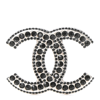 Chanel Metal Crystal CC Brooch Silver Black 1 of 4