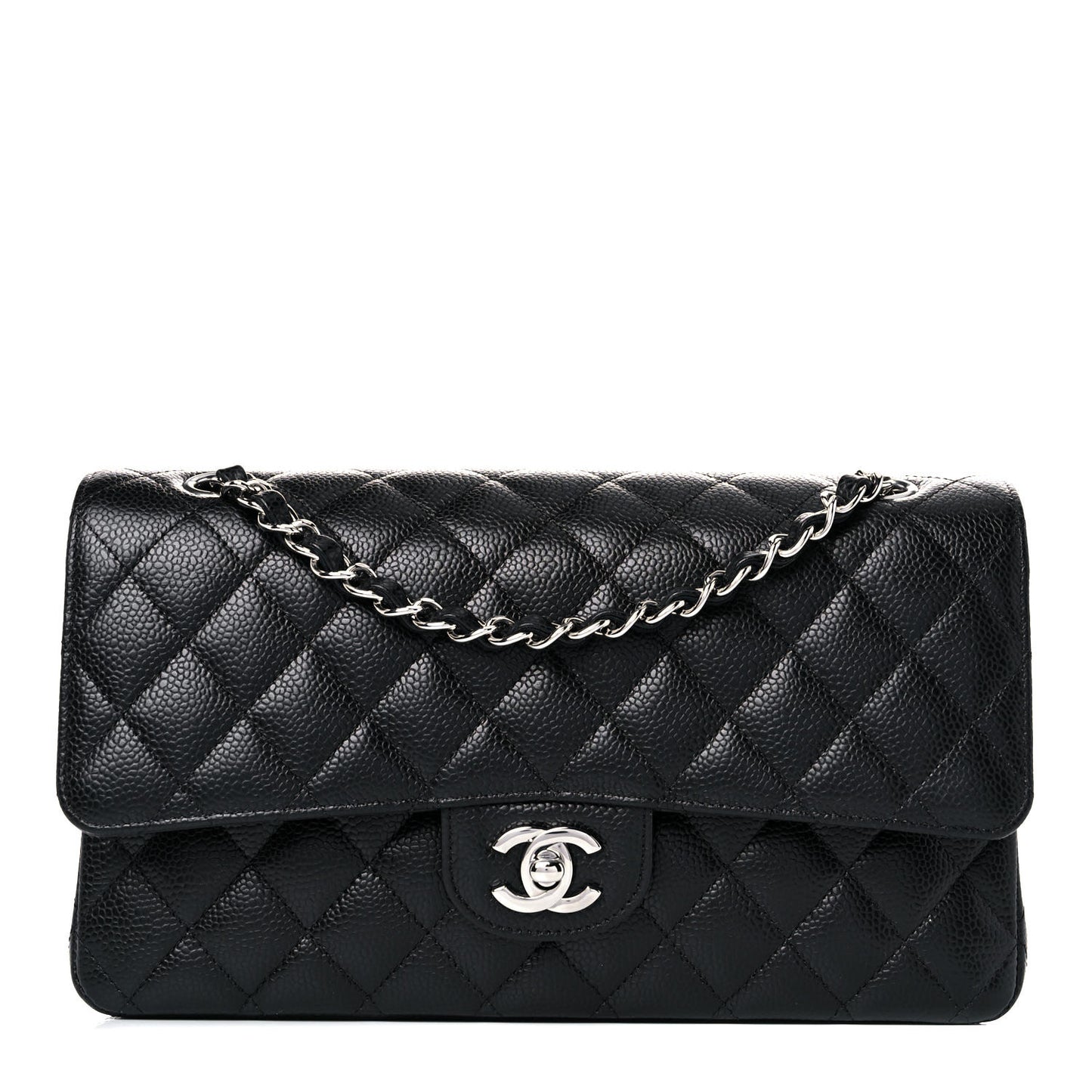 Caviar Quilted Medium Double Flap Black