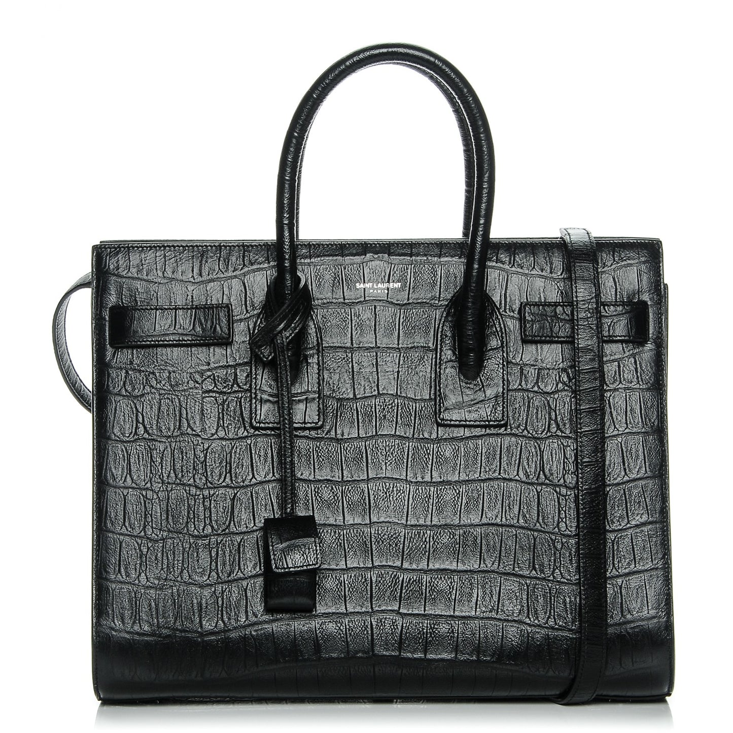 Calfskin Crocodile Embossed Small Sac de Jour Black
