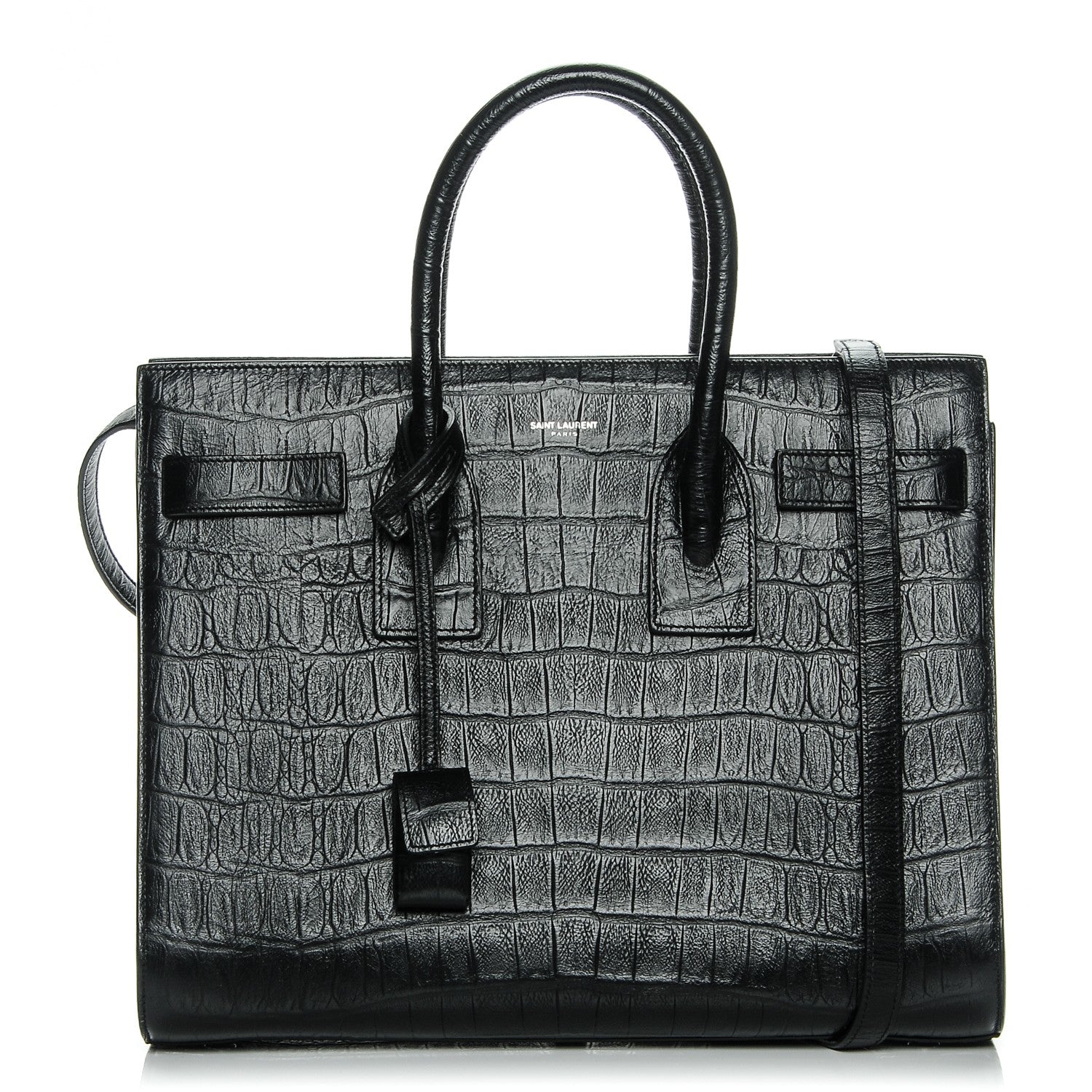 Saint Laurent Calfskin Crocodile Embossed Small Sac de Jour Black 1 of 7