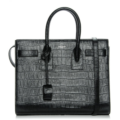 Saint Laurent Calfskin Crocodile Embossed Small Sac de Jour Black 1 of 7