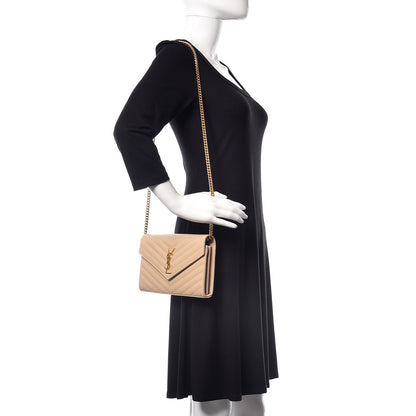 Saint Laurent Grain De Poudre Matelasse Chevron Monogram Chain Wallet Nude Powder 2 of 10