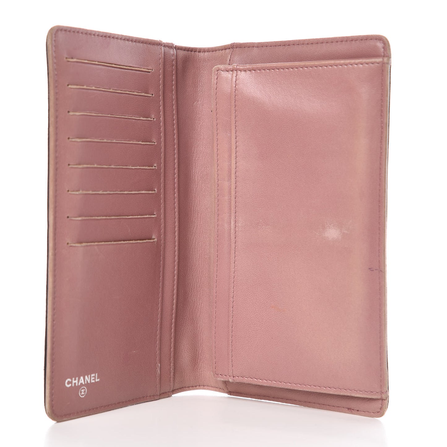 Lambskin Camellia Embossed Yen Wallet Black