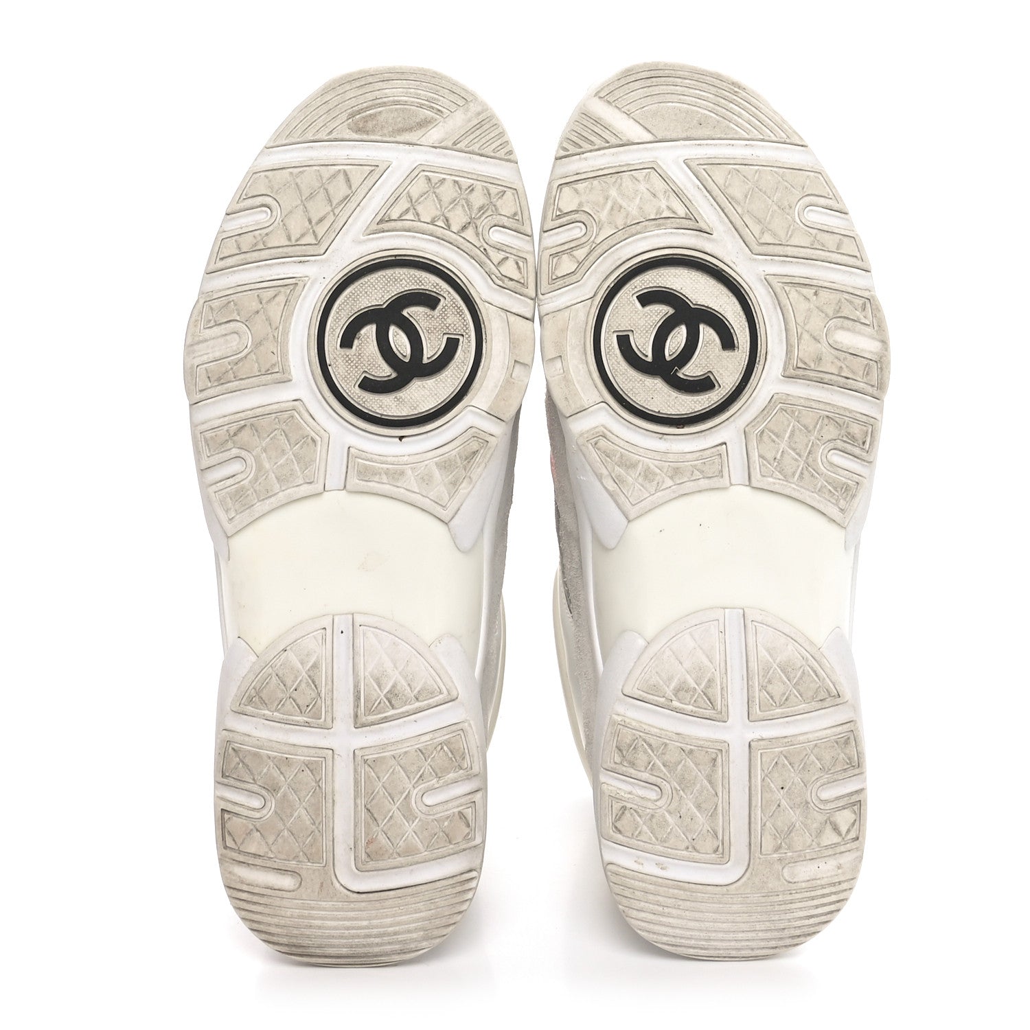 Chanel Suede Calfskin Lambskin Neoprene High Top CC Sneakers 37 White Fluo Pink Grey 6 of 8