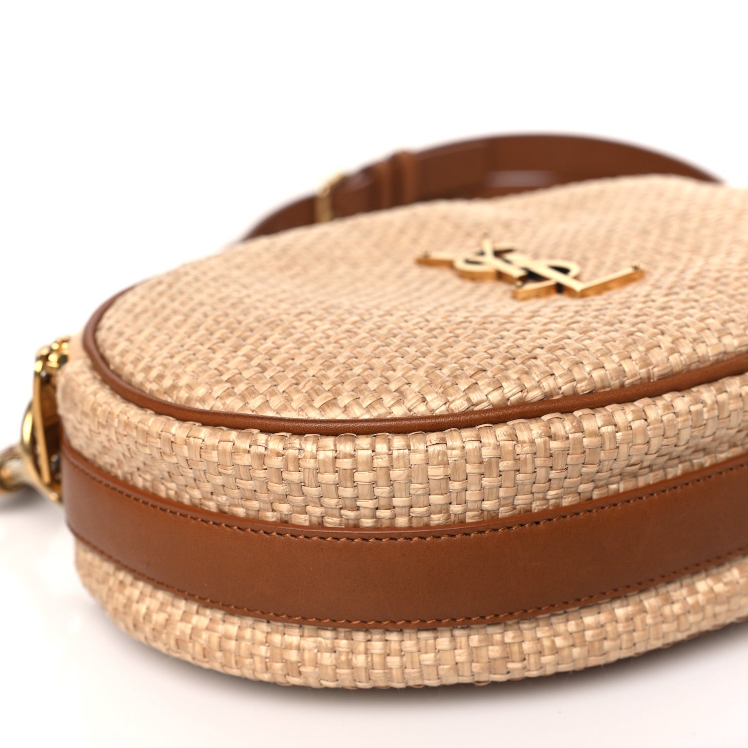 Saint Laurent Raffia Calfskin Round Camera Bag Golden Ecru Brick 7 of 8