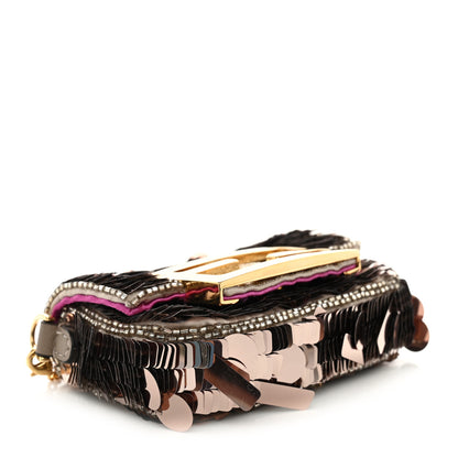 Fendi Sequin Paillettes Shiny Nappa Sex and the City Nano Maxi Buckle Baguette Charm Tortora 4 of 12