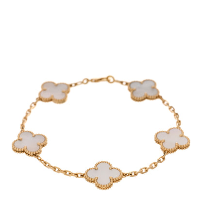 Van Cleef & Arpels 18K Yellow Gold Mother of Pearl 5 Motifs Vintage Alhambra Bracelet 1 of 5