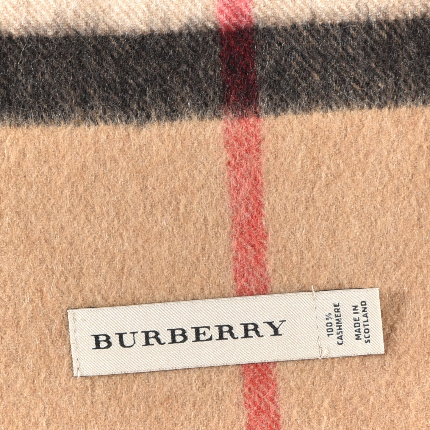 Cashmere Giant Check Fringe Scarf Camel