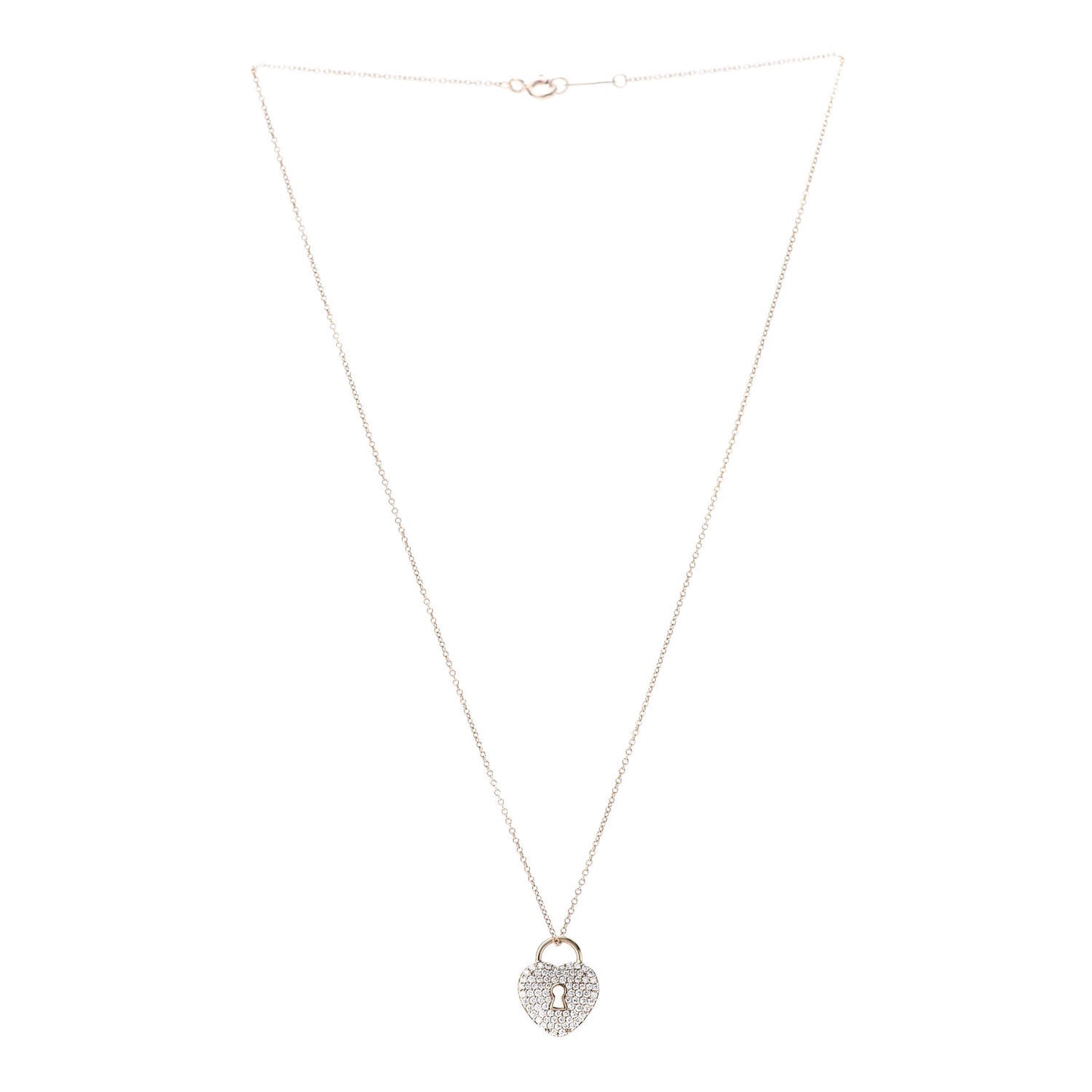 18K Yellow Gold Diamond Heart Lock Pendant Necklace