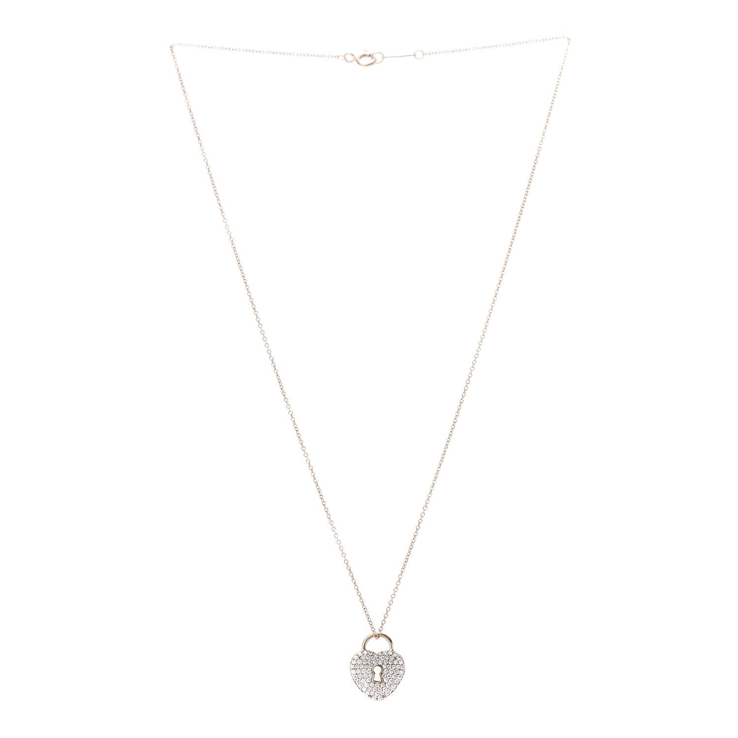 Tiffany 18K Yellow Gold Diamond Heart Lock Pendant Necklace 3 of 7