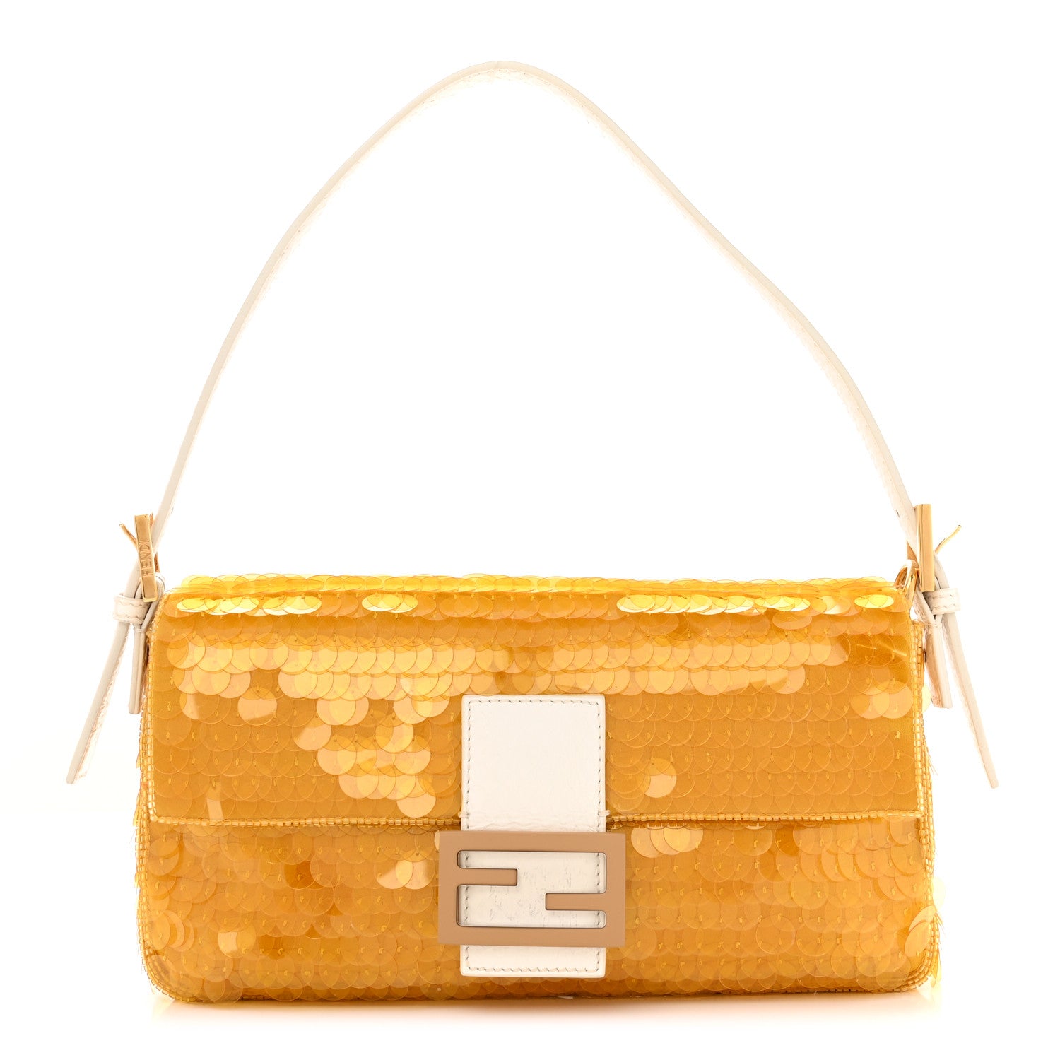 Fendi Satin Sequin Paillettes Elaphe Plexiglass Baguette 1997 Giallo Avorio 1 of 13