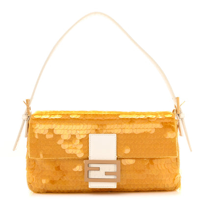 Fendi Satin Sequin Paillettes Elaphe Plexiglass Baguette 1997 Giallo Avorio 1 of 13