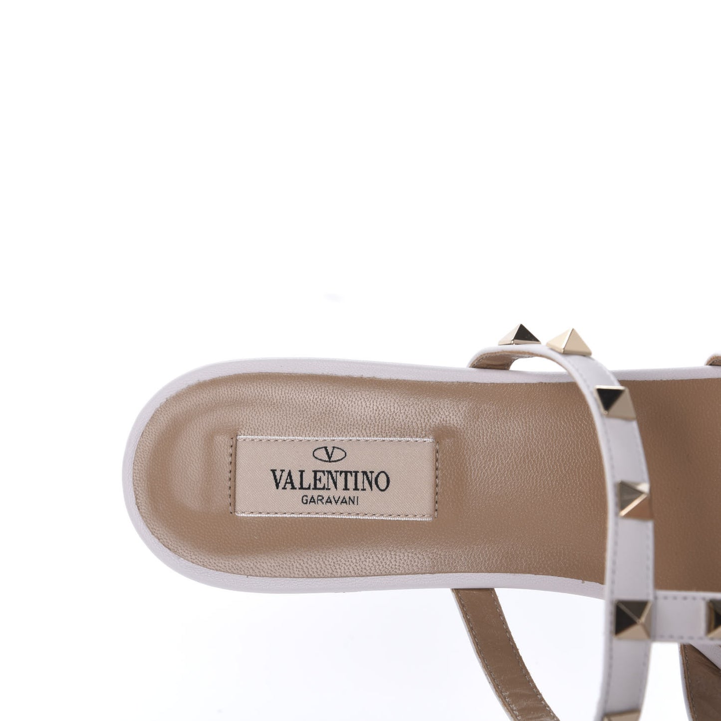 Calfskin Rockstud Caged Flat Slide Sandals 39.5 White
