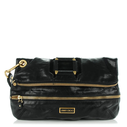 Jimmy Choo Calfskin Marin Foldover Clutch Black 1 of 6