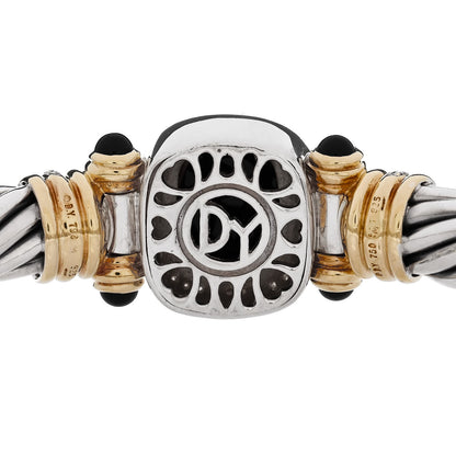David Yurman Sterling Silver 18K Yellow Gold Diamond Black Onyx 9mm Cable Bracelet 3 of 4