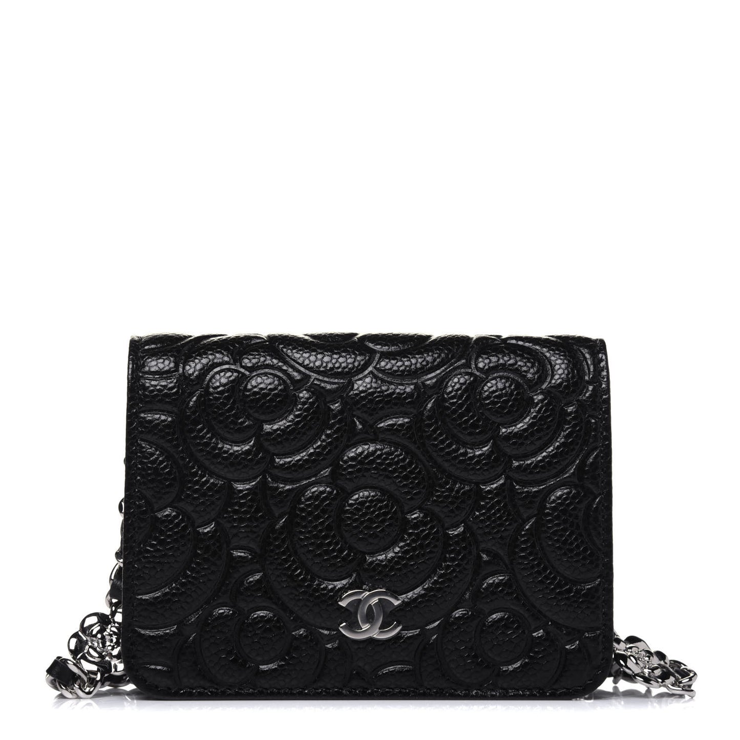 Caviar Camellia Embossed Chain Belt Bag Black