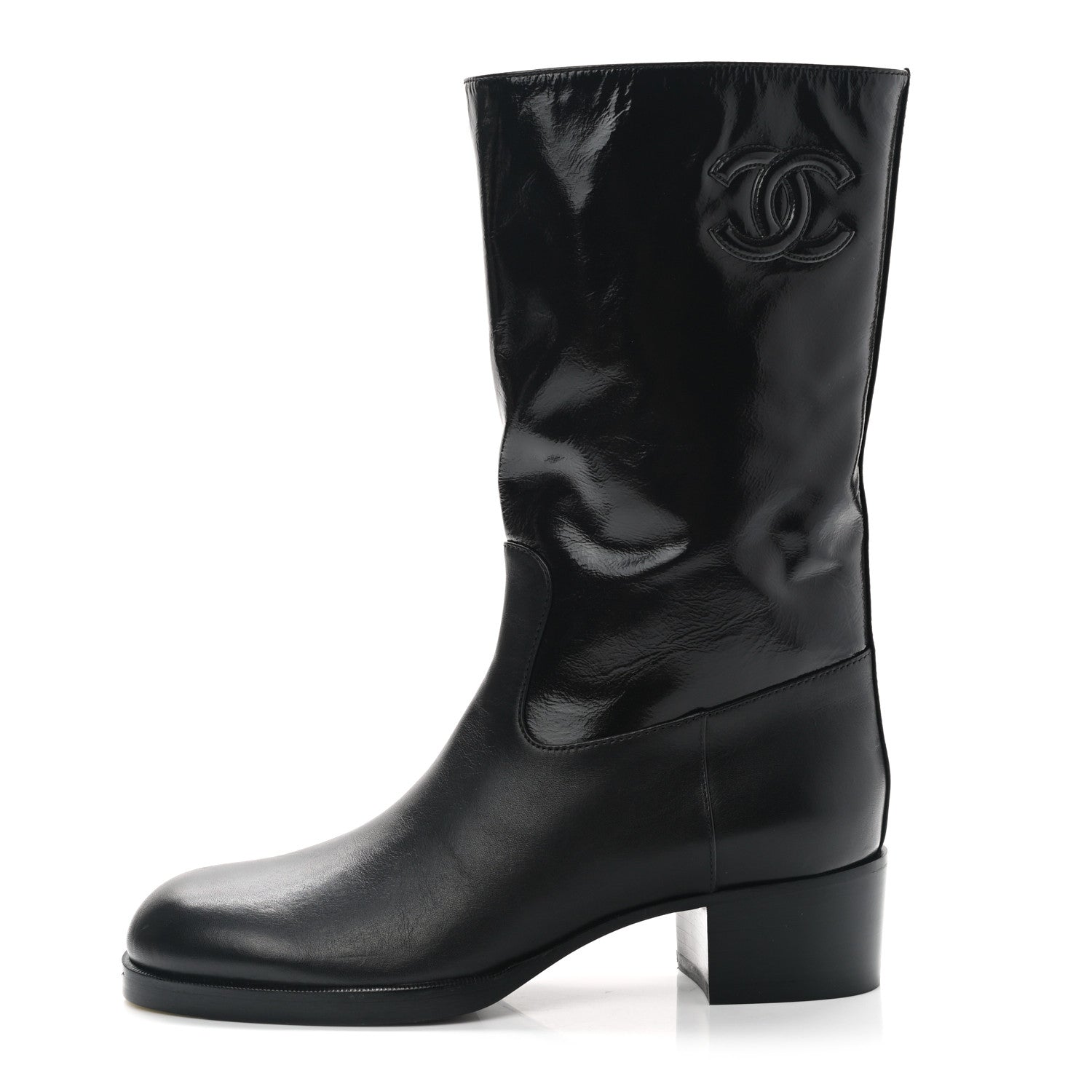 Chanel Shiny Calfskin Short CC Boots 37 Black 1 of 9