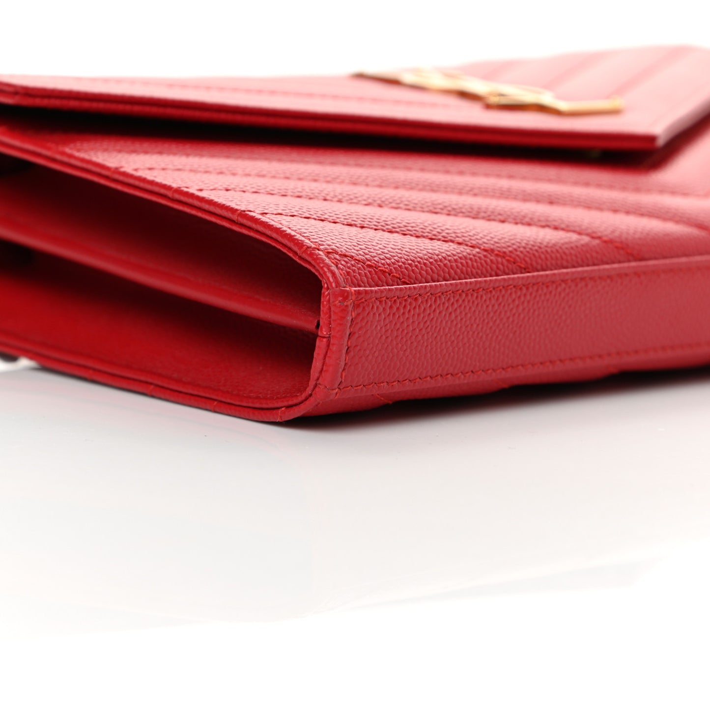 Grain De Poudre Matelasse Chevron Monogram Chain Wallet New Red